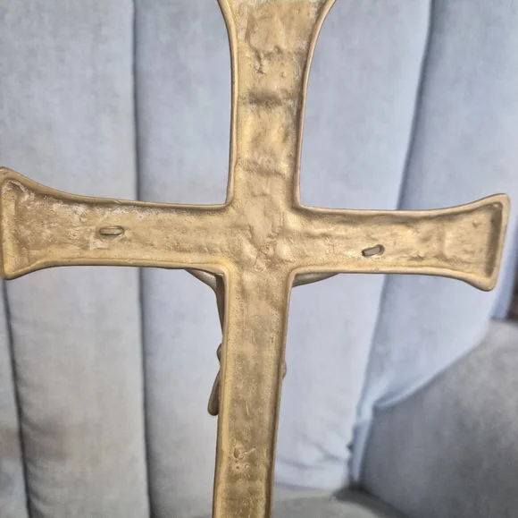 Gold Crucifix Statue Solid Brass Vintage